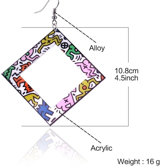 Geometric Drop Fun Print Earrings - Picture 2 of 4